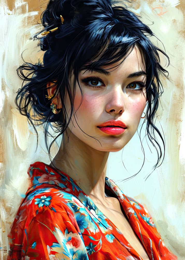 Elegant Kimono Gaze by Justyna Jaszke — canvas wall art