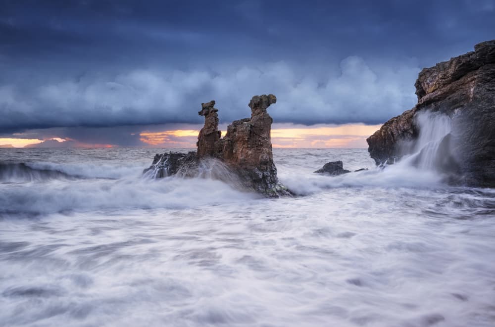 Dramatic Sea Rocks Sunset by fotomarion — canvas wall art