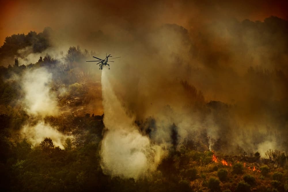 Helicopter Fighting Wildfire by Antonio Grambone — canvas wall art