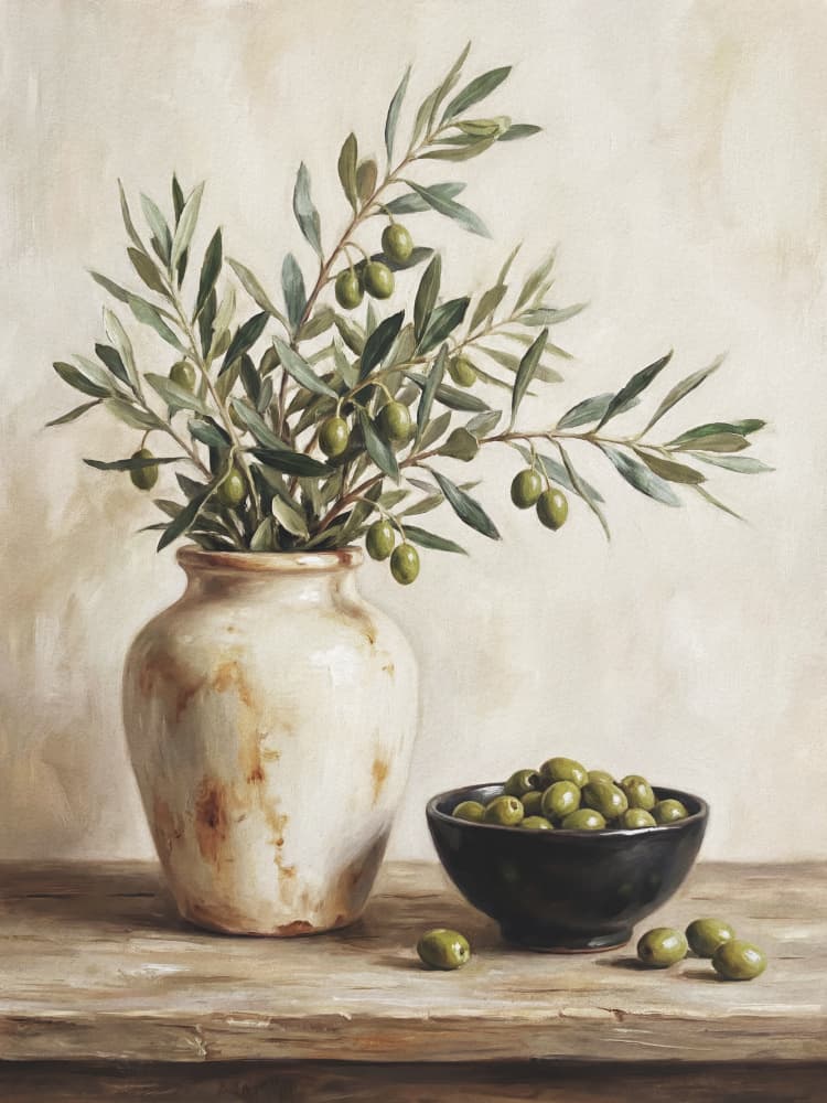 Green Olives Rustic Still Life by Andreas Magnusson — canvas wall art