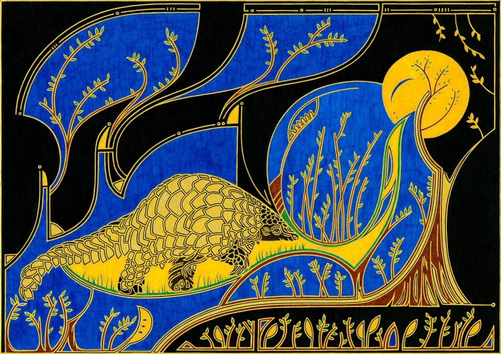 Golden Pangolin Night by Iona Gilburt — canvas wall art