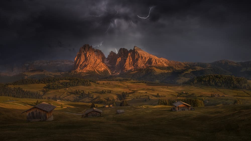 Golden Peaks Lightning Storm by Peter Svoboda MQEP — canvas wall art