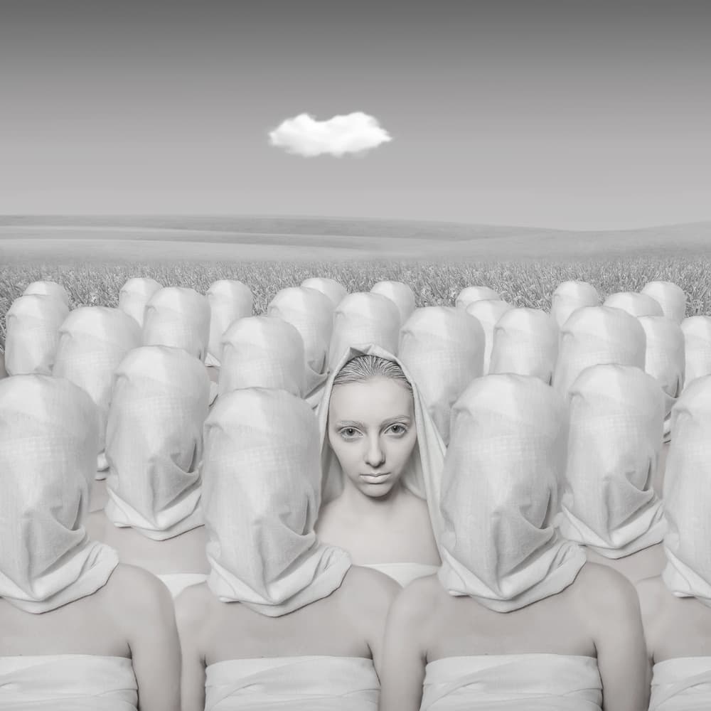 Woman Among Faceless Crowd by hardibudi — canvas wall art