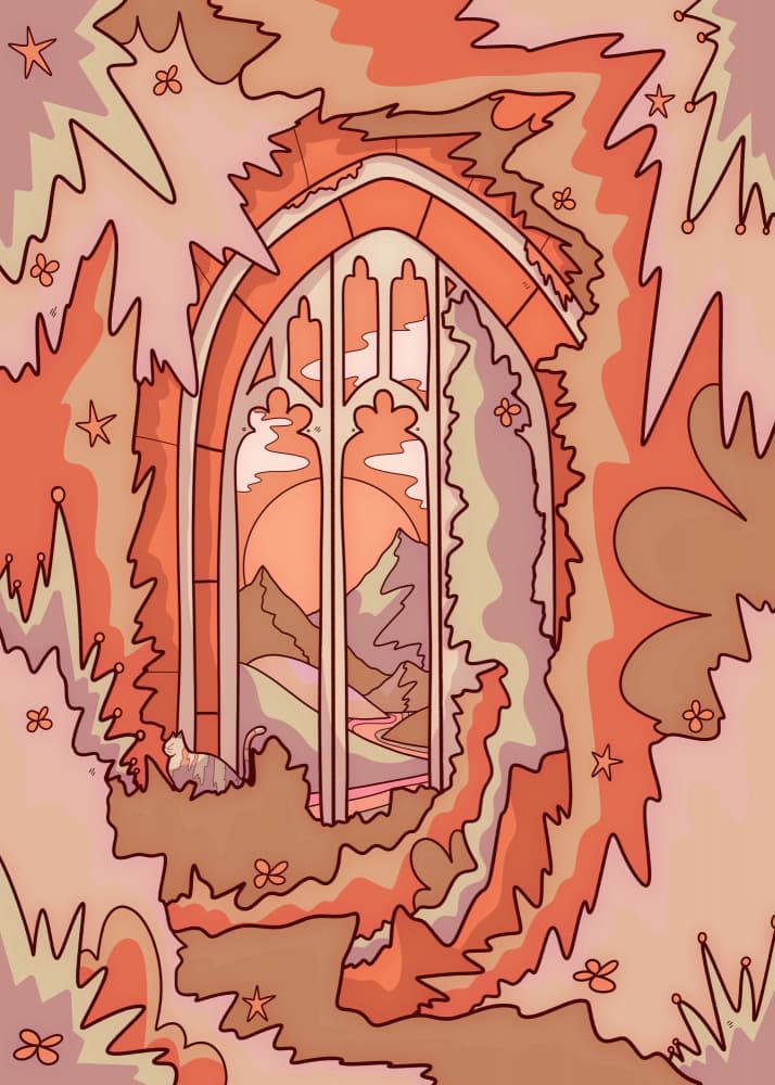 Dreamy Gothic Window View by Stephen Wade — canvas wall art