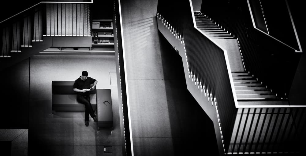 Reading in Modern Space by Jürgen Hartlieb — canvas wall art