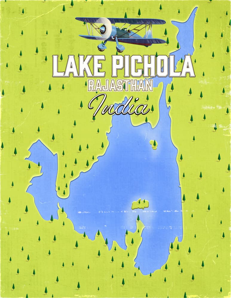 Vintage Lake Pichola Map by Nicholas — canvas wall art