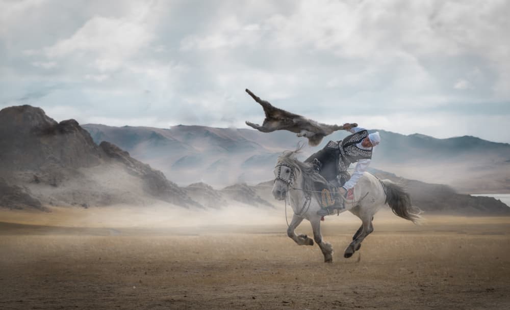 Mongolian Eagle Hunter by Jie Fischer — canvas wall art