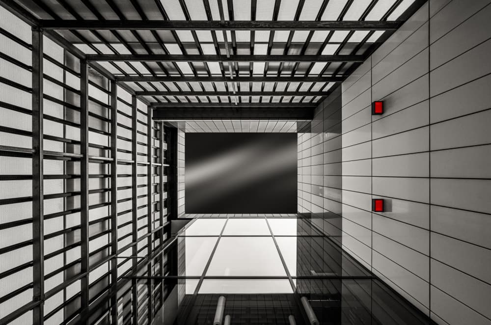 Modern Grid Red Lights by Roland M Schwerdtfeger — canvas wall art