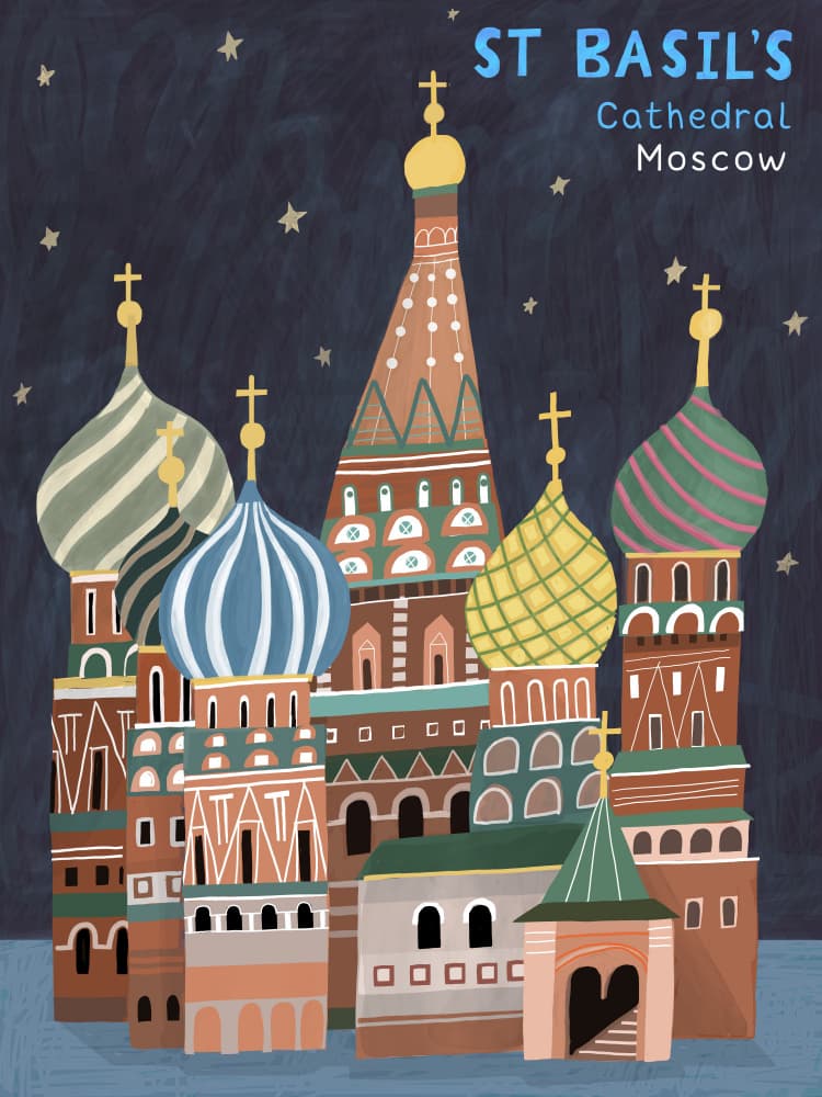 Whimsical St Basil's Moscow by Carla Daly — canvas wall art