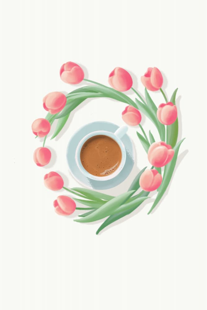 Coffee and Pink Tulips by Xuan Thai — canvas wall art