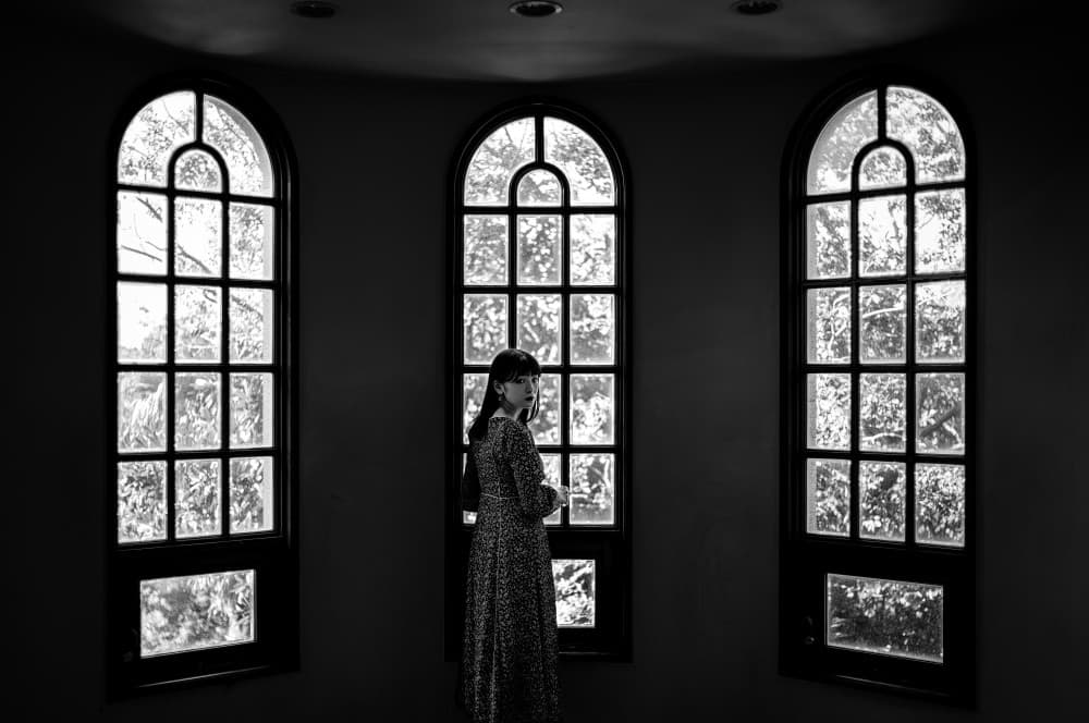 Pensive Woman Arched Windows by Yuzo Fujii — canvas wall art