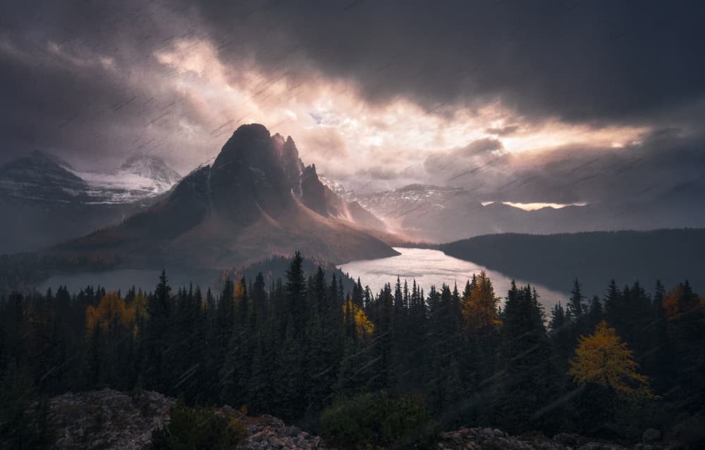 Dramatic Mountain Lake by Aidong Ning — canvas wall art
