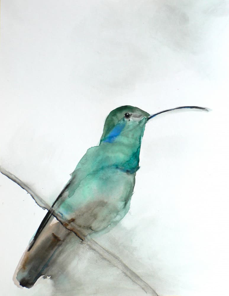 Watercolor Teal Hummingbird by Christine Lindstrom — canvas wall art