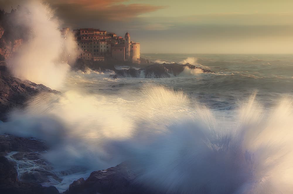 Golden Coastal Waves by Paolo Lazzarotti — canvas wall art