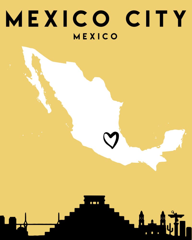 Mexico City Travel Map by Emiliano Deificus — canvas wall art