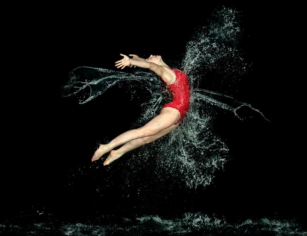 Graceful Red Water Splash by Pauline Pentony MA ARPS DPAGB — canvas wall art