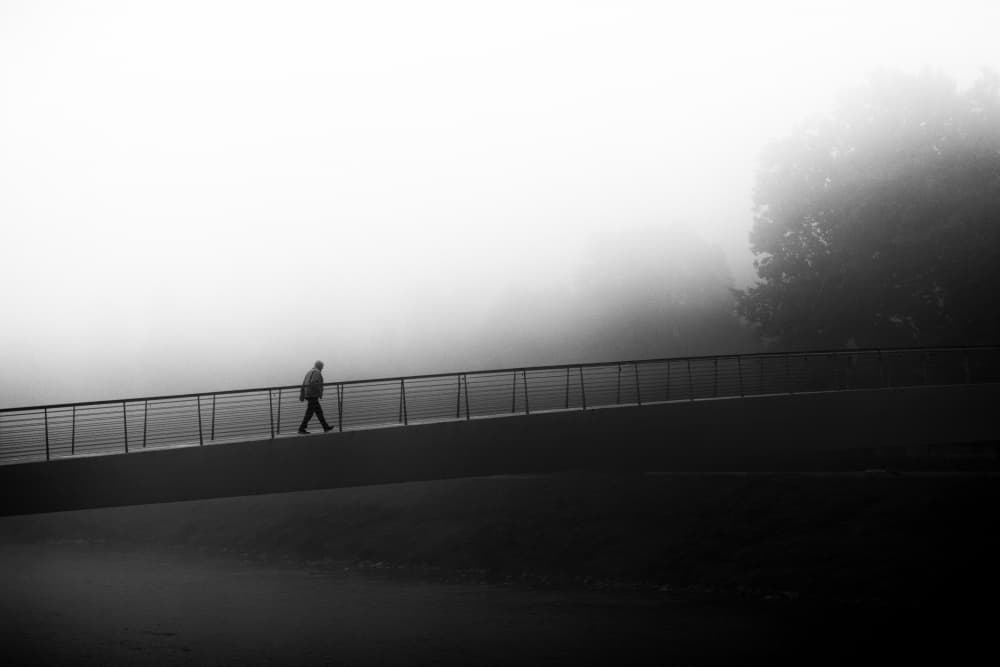 Lone Figure Misty Bridge by Jurij Bizjak — canvas wall art