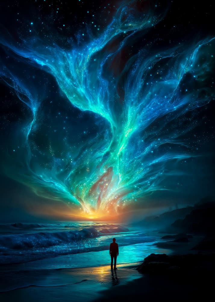 Cosmic Aurora Beach by Ritvik takkar — canvas wall art