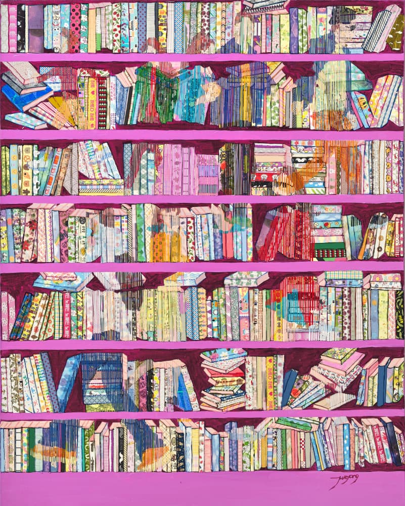 Vibrant Pink Bookshelves by Jukyong Park — canvas wall art