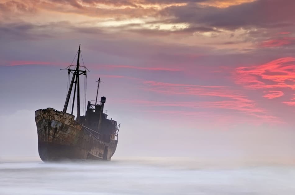 Ethereal Shipwreck Twilight by Maria Kaimaki — canvas wall art