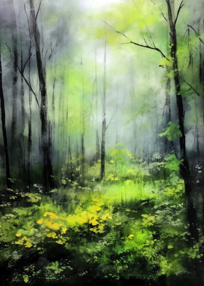 Sunlit Misty Forest by Justyna Jaszke — canvas wall art