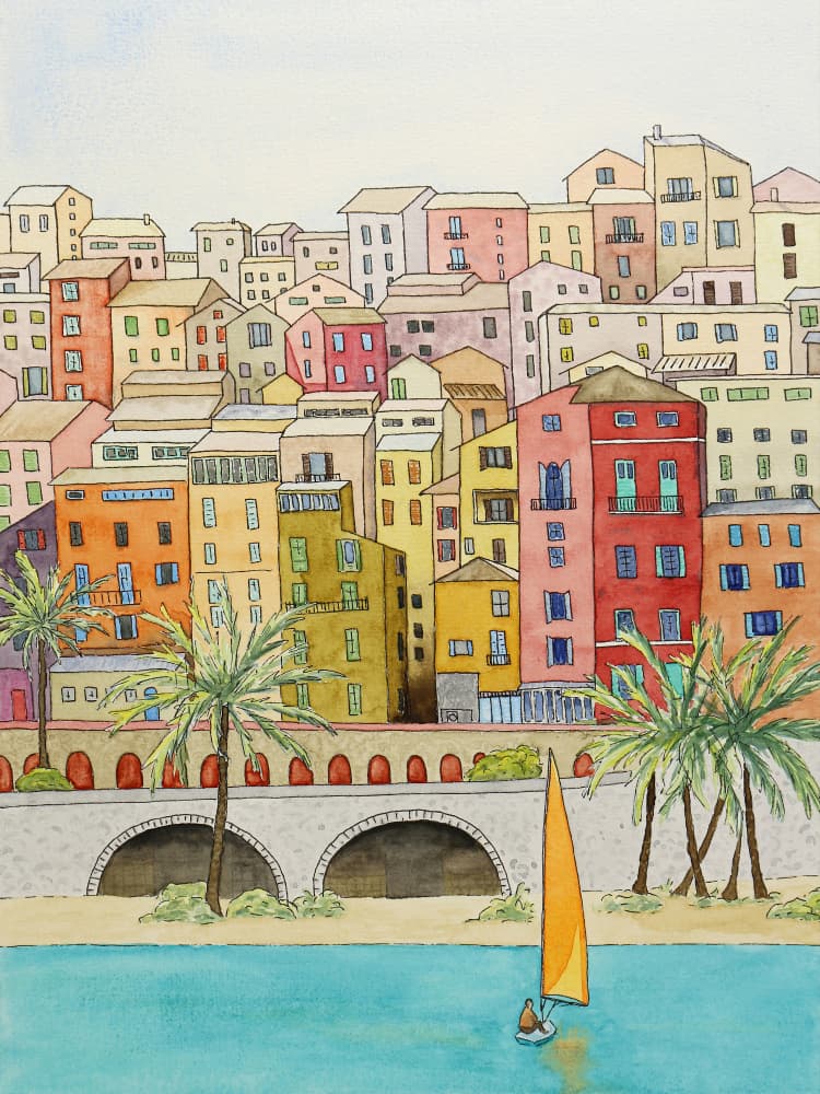 Colorful Coastal Village by Natalie Bruns — canvas wall art