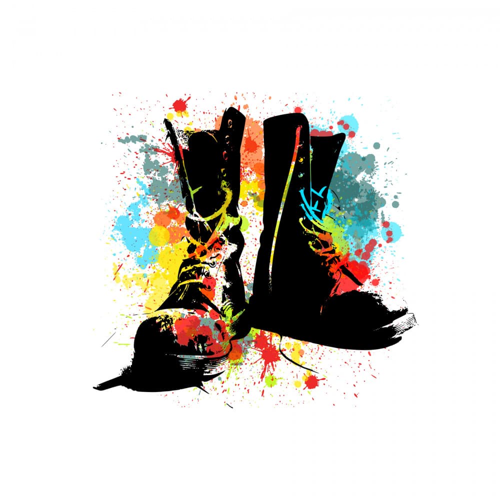 Colorful Paint Splatter Boots by Marja van den Hurk — canvas wall art