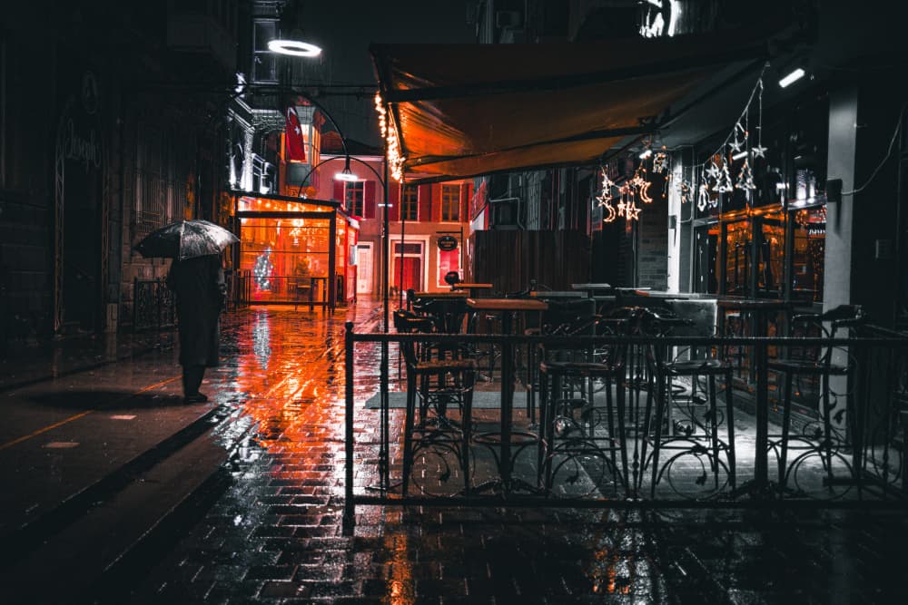 Glowing Rainy City Street by Ali Ayer — canvas wall art