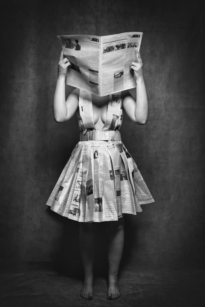 Newspaper Dress Woman by Glamour Studio — canvas wall art