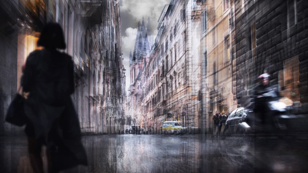 Rainy City Walk by Nicodemo Quaglia — canvas wall art