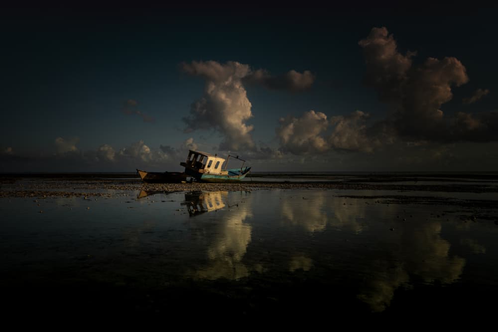 Grounded Boat Golden Light by Ling Jiang — canvas wall art