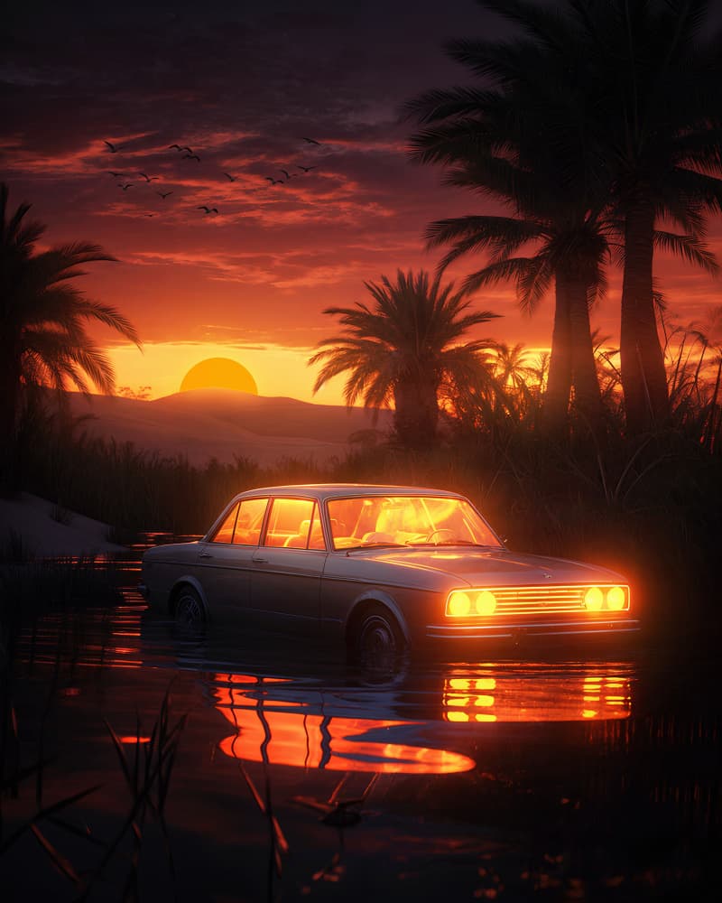 Vintage Oasis Sunset by Ritvik takkar — canvas wall art