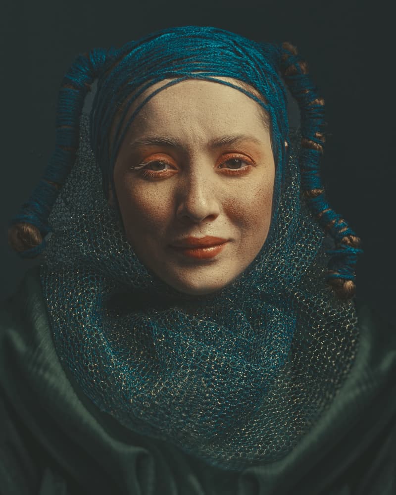Elegant Blue Headwrap Portrait by Shizuo Shiki — canvas wall art