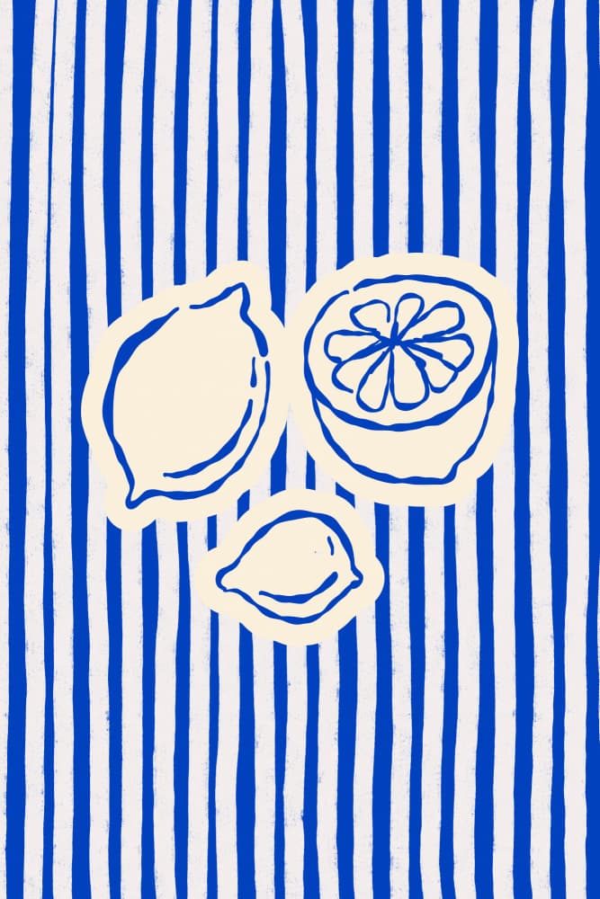 Blue Striped Lemons by Treechild — canvas wall art