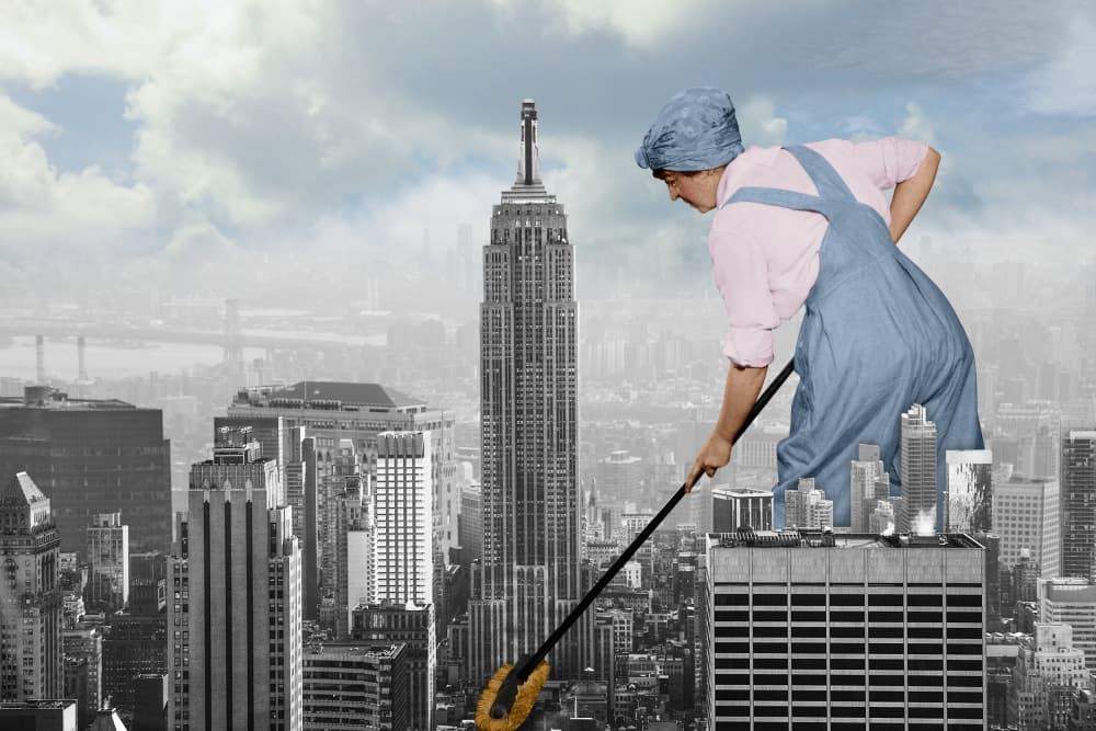 Giant Woman Cleans NYC by Marja van den Hurk — canvas wall art