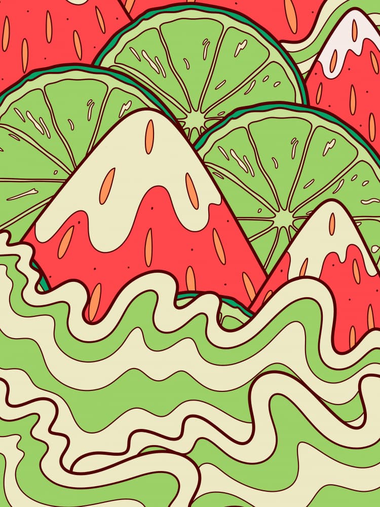Strawberry Lime Waves by Stephen Wade — canvas wall art