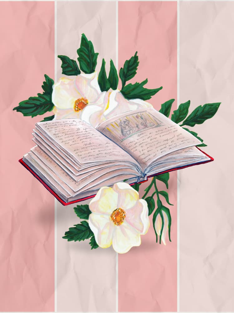 Open Books and Gentle Roses by Renee Machan Cottagecore Artist — canvas wall art