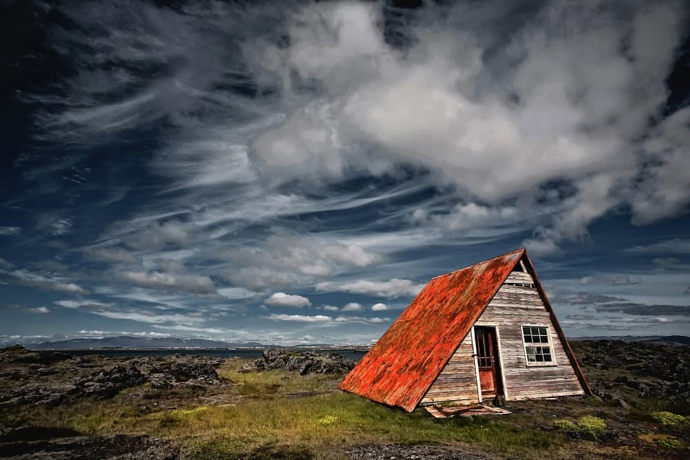 Red Roof A-Frame Cabin by Þorsteinn H. Ingibergsson — canvas wall art
