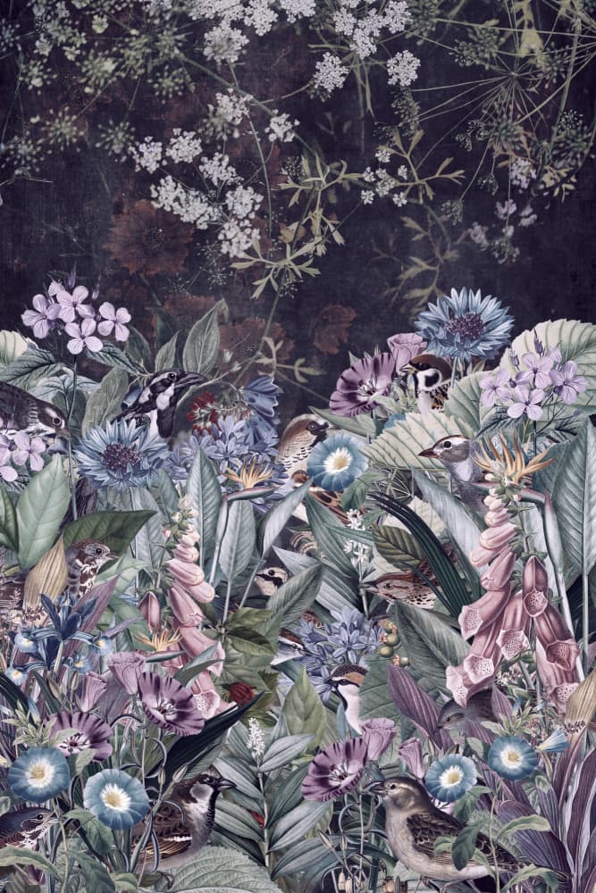 Lush Garden Sparrows by Simon Goggin — canvas wall art