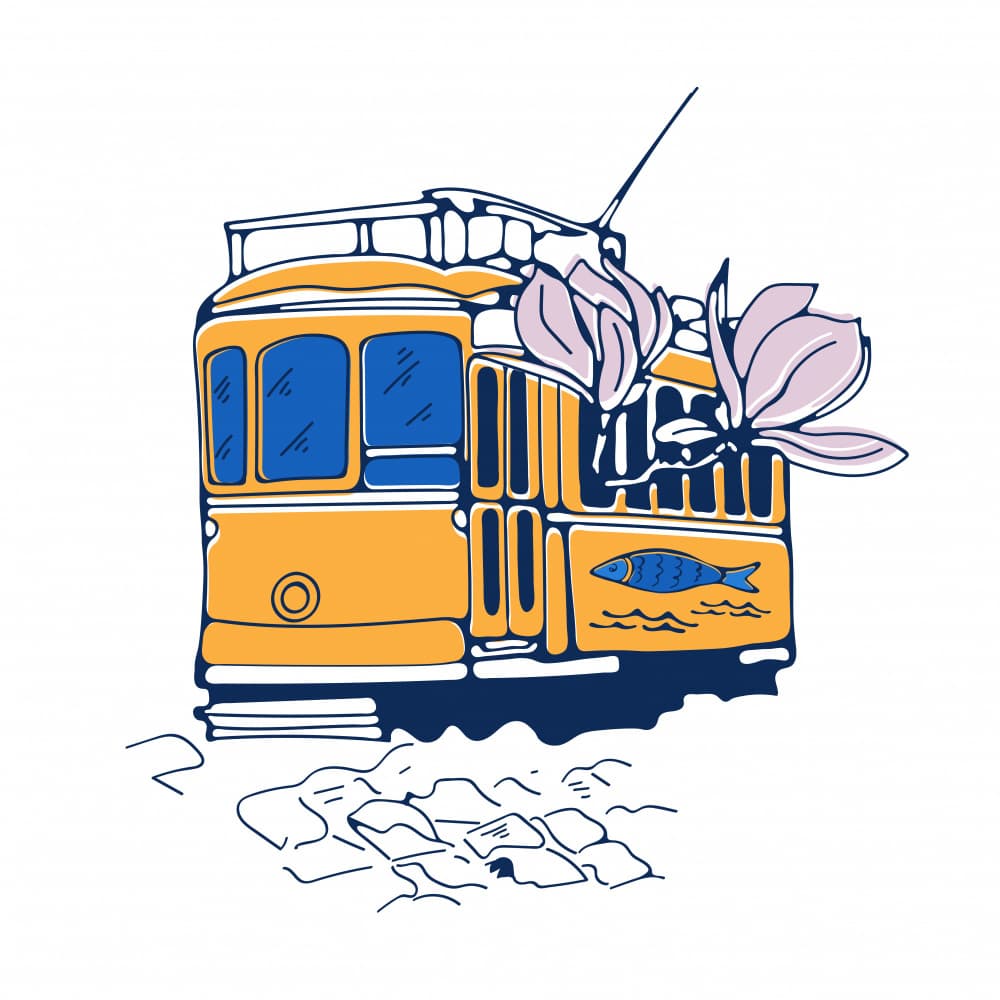 Yellow Lisbon Tram by Olga Galeeva — canvas wall art
