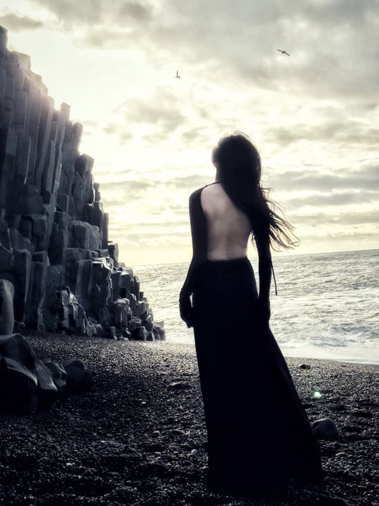 Mysterious Woman Black Beach by Bingo Z — canvas wall art