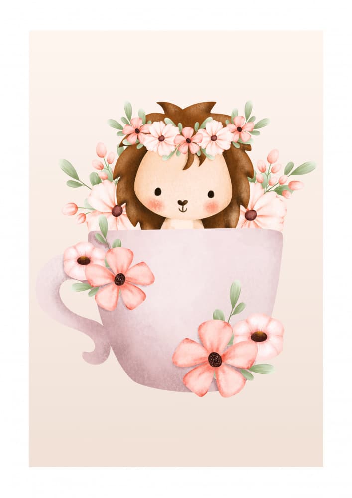 Baby Hedgehog Floral Teacup by Saskia Michele — canvas wall art