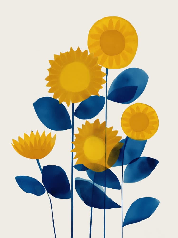 Blue and Yellow Sunflowers by Flow Line — canvas wall art