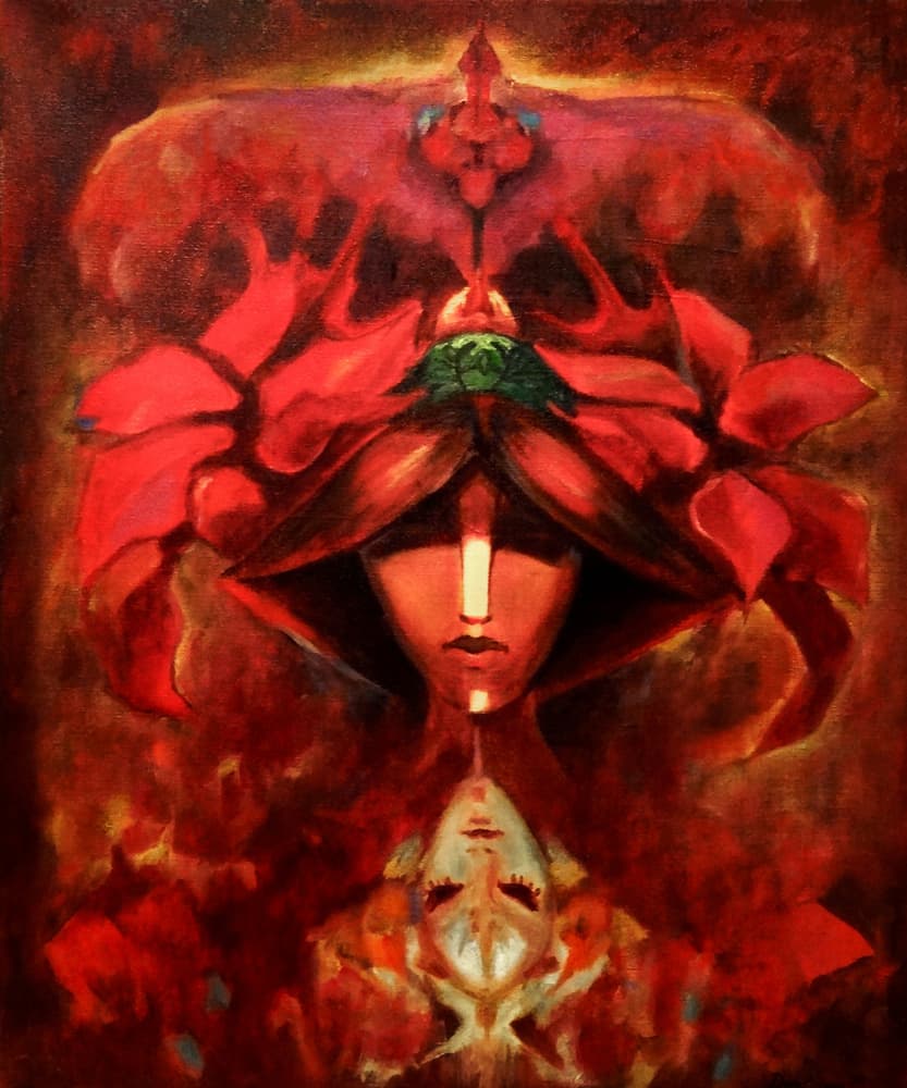 Red Floral Mystic Woman by Dora Krincy — canvas wall art