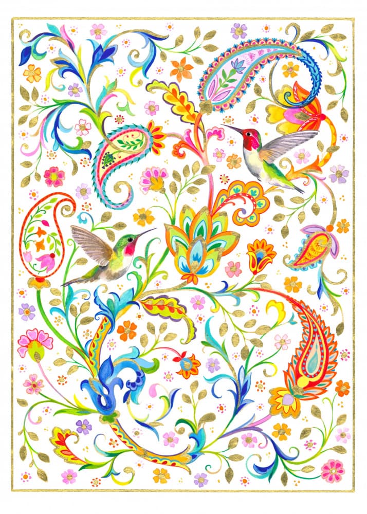 Hummingbirds and Paisley Pattern by Isabelle Brent — canvas wall art