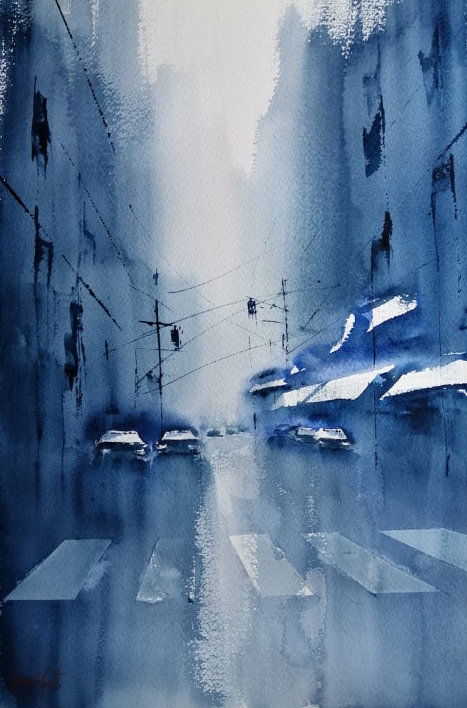 Moody Blue City by Giorgio Gosti — canvas wall art