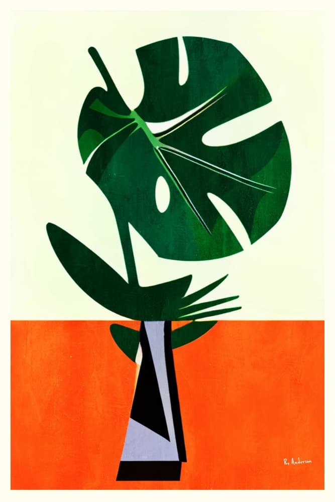 Mid Century Monstera Leaf by Bo Anderson — canvas wall art