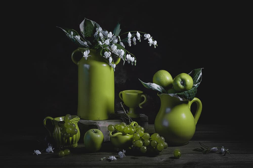 Elegant Green Still Life by Lydia Jacobs — canvas wall art