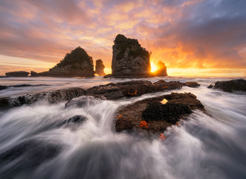 Golden Hour Ocean Rocks by Jingshu Zhu — canvas wall art