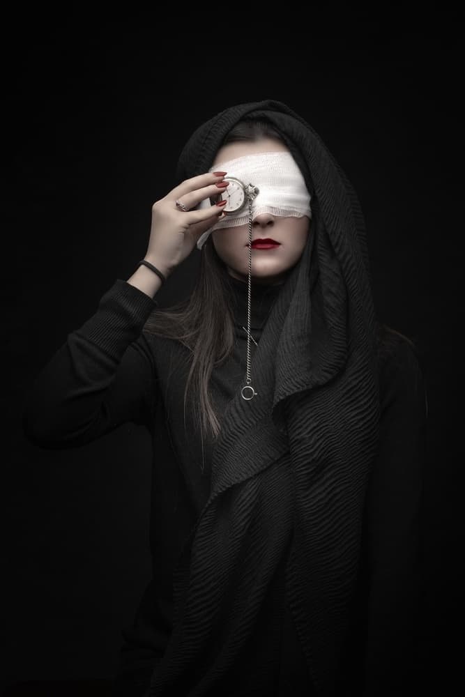 Blindfolded Woman with Watch by Domenico Petrocca — canvas wall art